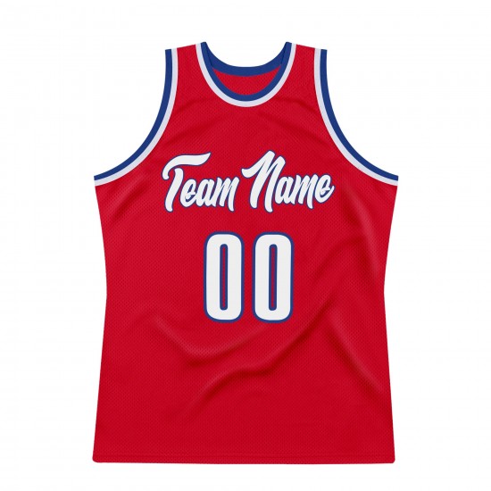 Custom Red White-Royal Authentic Throwback Basketball Jersey