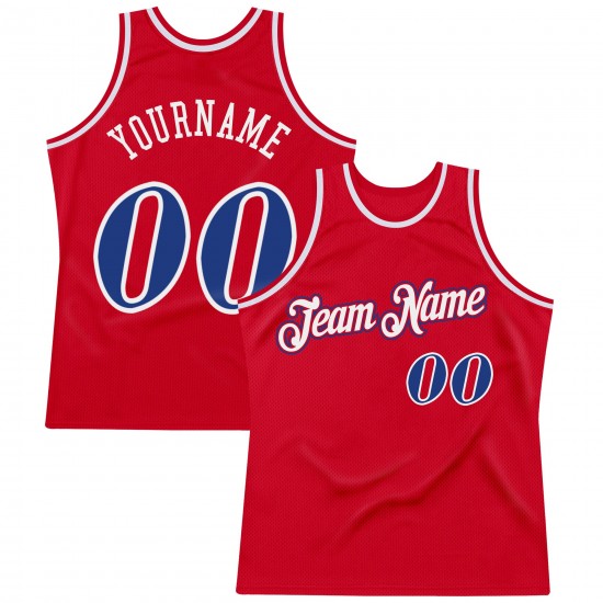 Custom Red Royal-White Authentic Throwback Basketball Jersey