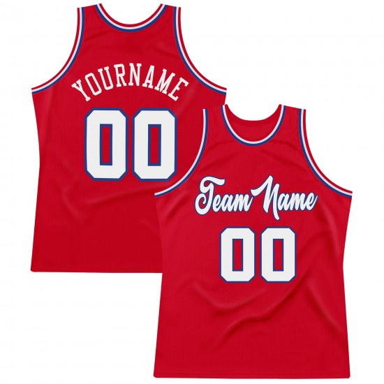 Custom Red White-Royal Authentic Throwback Basketball Jersey