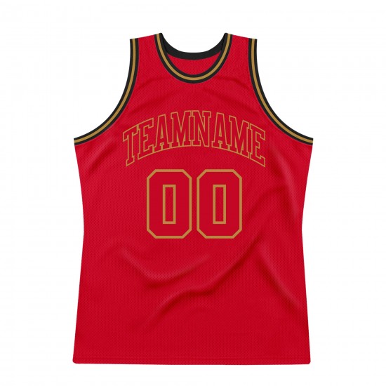 Custom Red Red-Old Gold Authentic Throwback Basketball Jersey