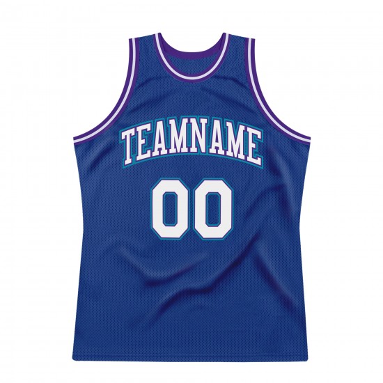 Custom Royal White-Purple Authentic Throwback Basketball Jersey