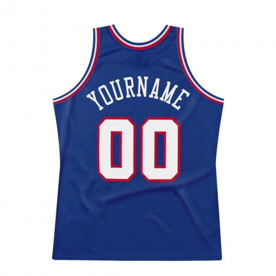 Custom Royal White-Red Authentic Throwback Basketball Jersey