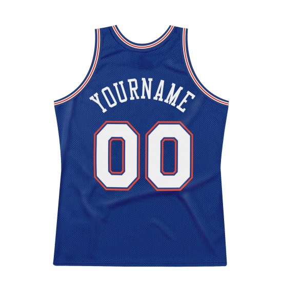 Custom Royal White-Orange Authentic Throwback Basketball Jersey