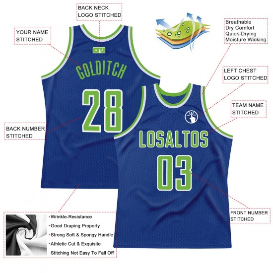 Custom Royal Neon Green-White Authentic Throwback Basketball Jersey