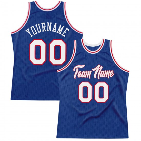 Custom Royal White-Red Authentic Throwback Basketball Jersey