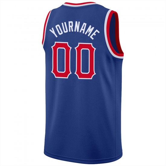 Custom Royal Red-White Round Neck Rib-Knit Basketball Jersey