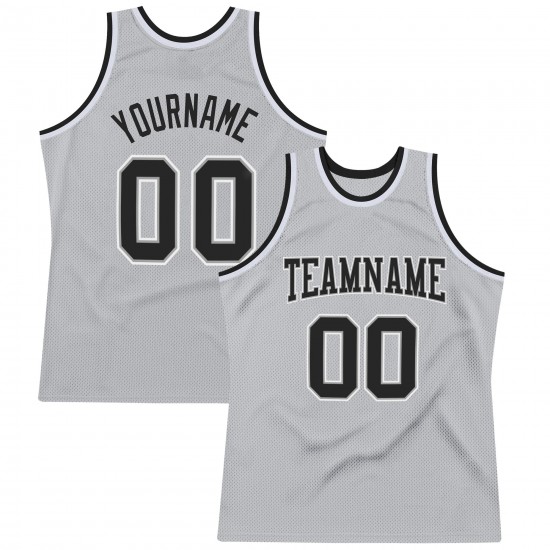 Custom Silver Gray Black-White Authentic Throwback Basketball Jersey