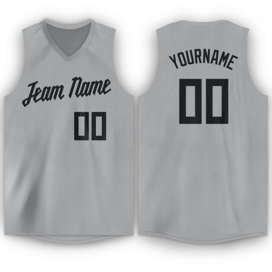 Custom Silver Gray Black V-Neck Basketball Jersey