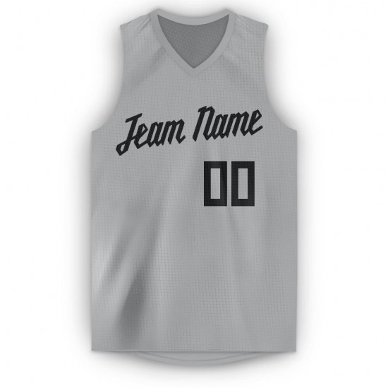 Custom Silver Gray Black V-Neck Basketball Jersey