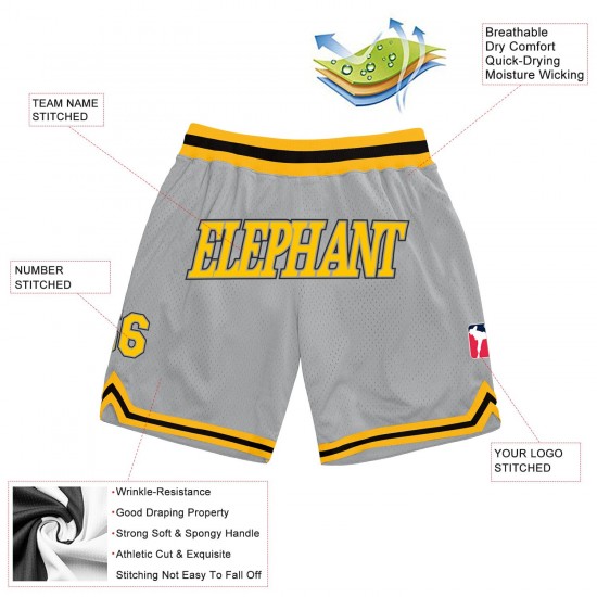 Custom Silver Gray Gold-Black Authentic Throwback Basketball Shorts