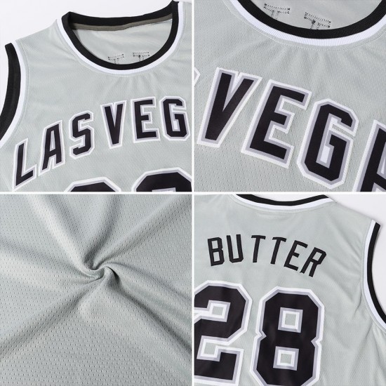 Custom Silver Gray Silver-Black Authentic Throwback Basketball Jersey