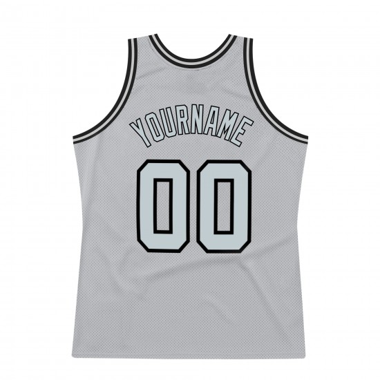 Custom Silver Gray Silver-Black Authentic Throwback Basketball Jersey