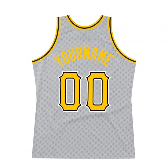 Custom Silver Gray Gold-Black Authentic Throwback Basketball Jersey