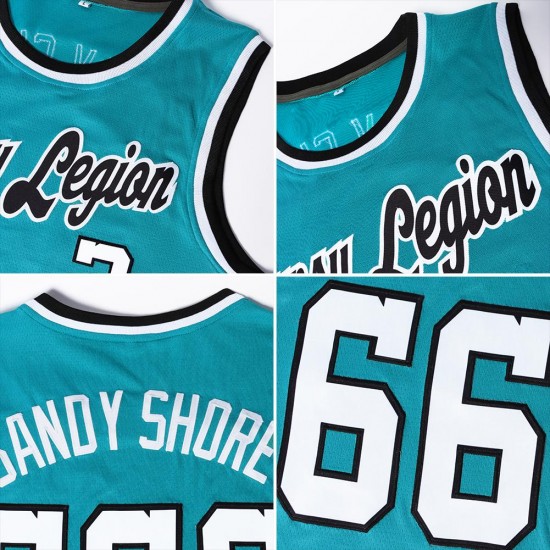 Custom Teal White-Gold Authentic Throwback Basketball Jersey