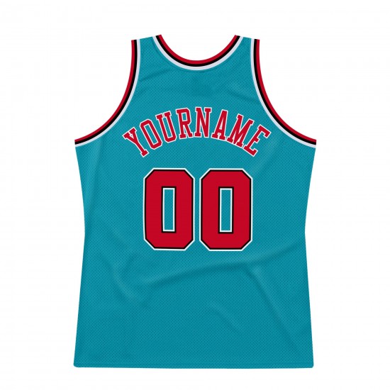 Custom Teal Red-Black Authentic Throwback Basketball Jersey