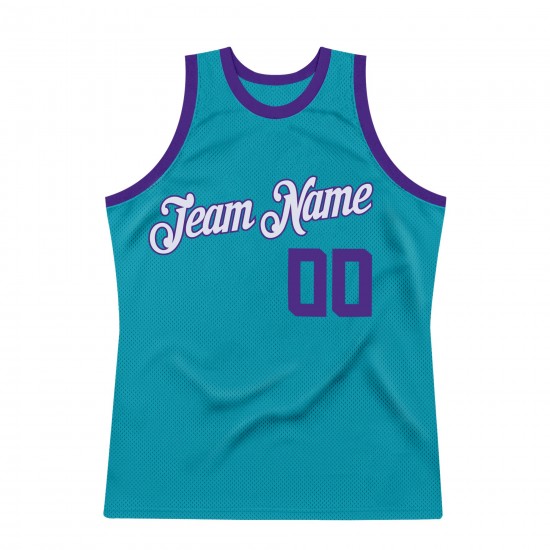 Custom Teal Purple-White Authentic Throwback Basketball Jersey