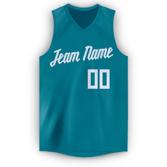 Custom Teal White V-Neck Basketball Jersey