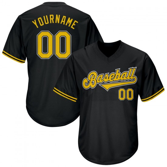 Custom Black Gold-White Authentic Throwback Rib-Knit Baseball Jersey Shirt