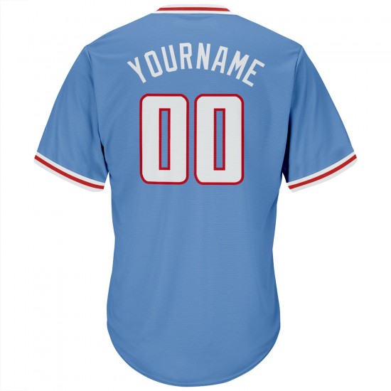 Custom Light Blue White-Red Authentic Throwback Rib-Knit Baseball Jersey Shirt