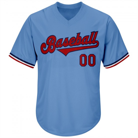 Custom Light Blue Red-Navy Authentic Throwback Rib-Knit Baseball Jersey Shirt