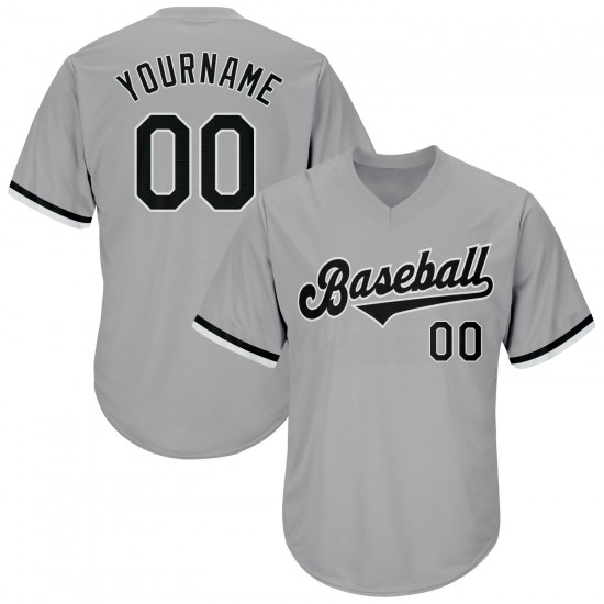 Custom Gray Black-White Authentic Throwback Rib-Knit Baseball Jersey Shirt