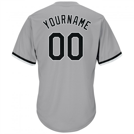 Custom Gray Black-White Authentic Throwback Rib-Knit Baseball Jersey Shirt