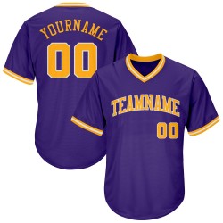 Custom Purple Gold-White Authentic Throwback Rib-Knit Baseball Jersey Shirt