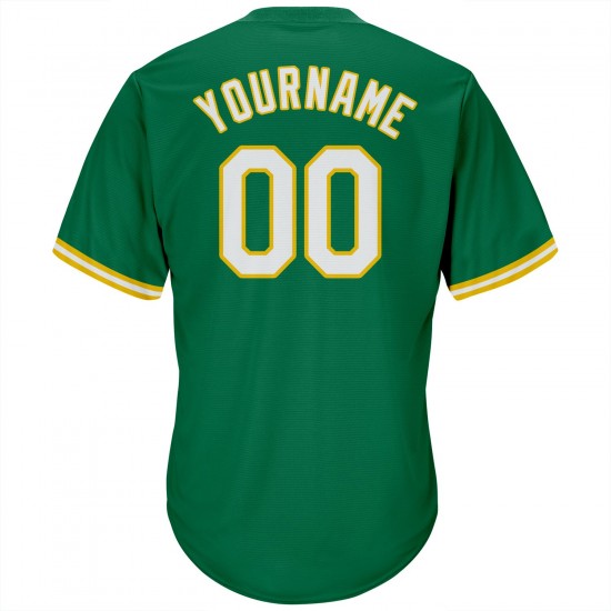 Custom Kelly Green White-Gold Authentic Throwback Rib-Knit Baseball Jersey Shirt