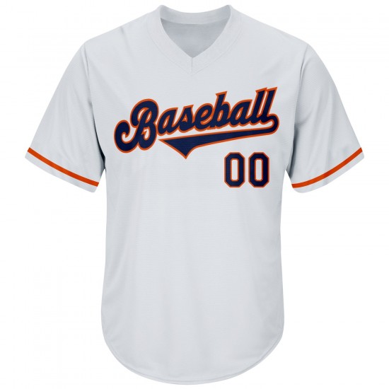 Custom White Navy-Orange Authentic Throwback Rib-Knit Baseball Jersey Shirt