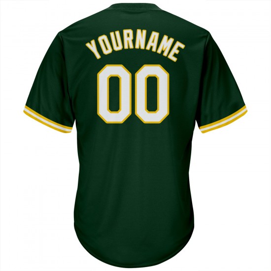 Custom Green White-Gold Authentic Throwback Rib-Knit Baseball Jersey Shirt