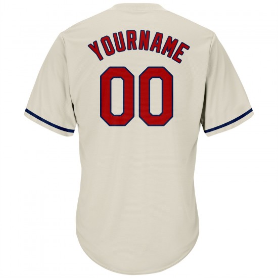 Custom Cream Red-Navy Authentic Throwback Rib-Knit Baseball Jersey Shirt