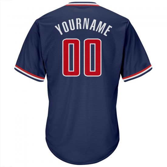 Custom Navy Red-White Authentic Throwback Rib-Knit Baseball Jersey Shirt