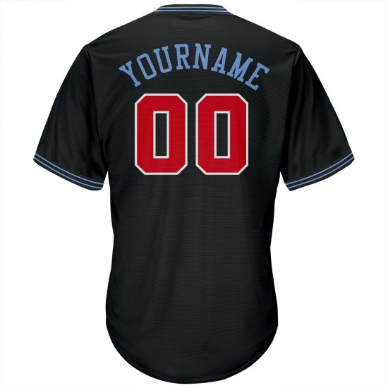 Custom Black Red-Light Blue Authentic Throwback Rib-Knit Baseball Jersey Shirt