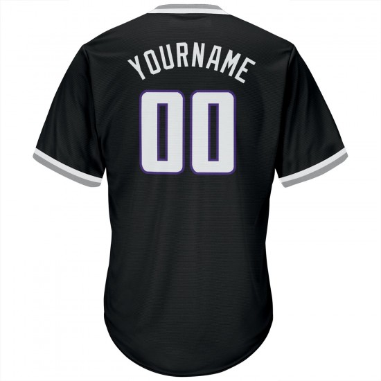 Custom Black White-Purple Authentic Throwback Rib-Knit Baseball Jersey Shirt