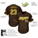 Custom Brown Gold-White Authentic Throwback Rib-Knit Baseball Jersey Shirt