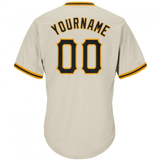 Custom Cream Black-Gold Authentic Throwback Rib-Knit Baseball Jersey Shirt