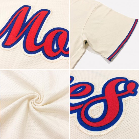 Custom Cream Red-Navy Authentic Throwback Rib-Knit Baseball Jersey Shirt