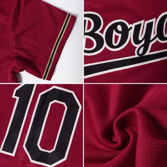 Custom Crimson Black-Khaki Authentic Throwback Rib-Knit Baseball Jersey Shirt