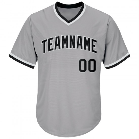 Custom Gray Black-White Authentic Throwback Rib-Knit Baseball Jersey Shirt