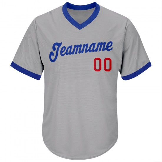 Custom Gray Royal-Red Authentic Throwback Rib-Knit Baseball Jersey Shirt