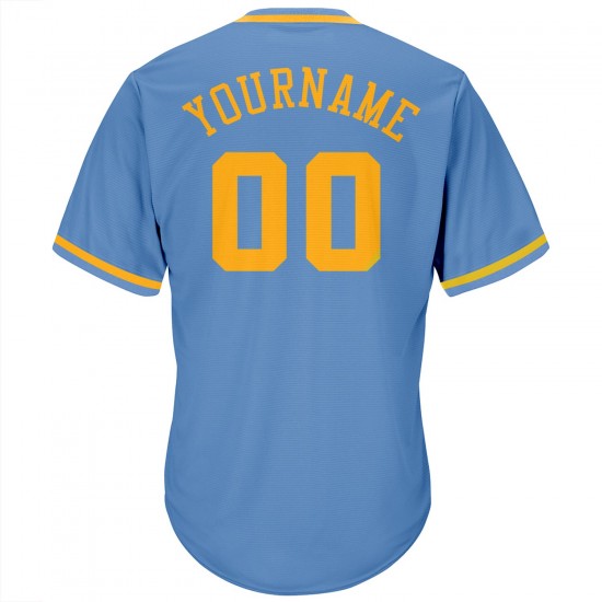 Custom Light Blue Gold Authentic Throwback Rib-Knit Baseball Jersey Shirt