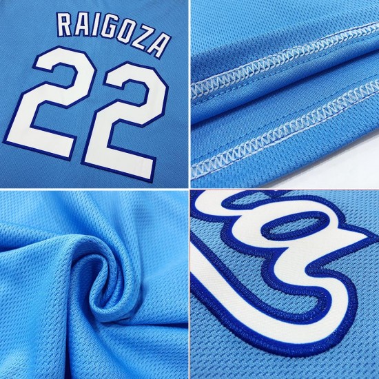 Custom Light Blue White-Royal Authentic Throwback Rib-Knit Baseball Jersey Shirt