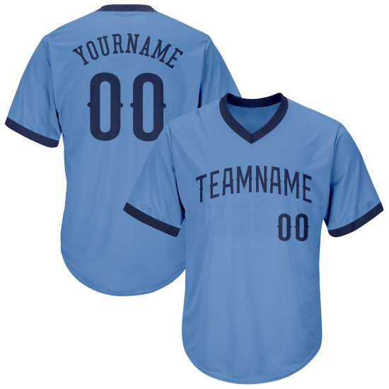 Custom Light Blue Navy Authentic Throwback Rib-Knit Baseball Jersey Shirt