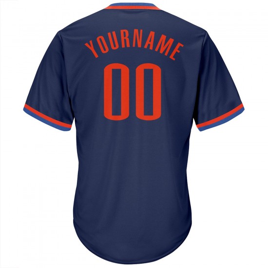 Custom Navy Orange-Blue Authentic Throwback Rib-Knit Baseball Jersey Shirt