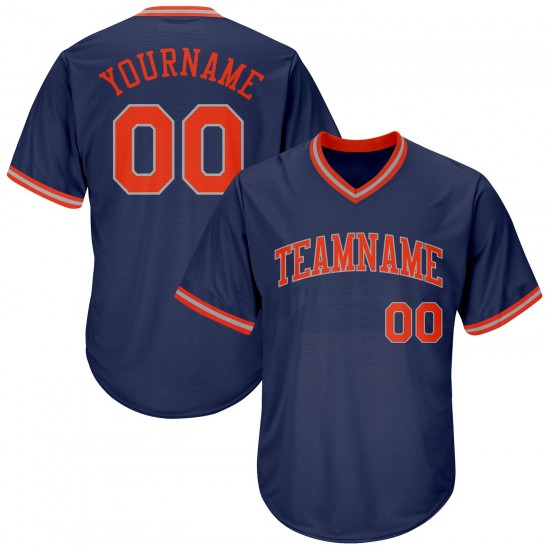 Custom Navy Orange-Gray Authentic Throwback Rib-Knit Baseball Jersey Shirt