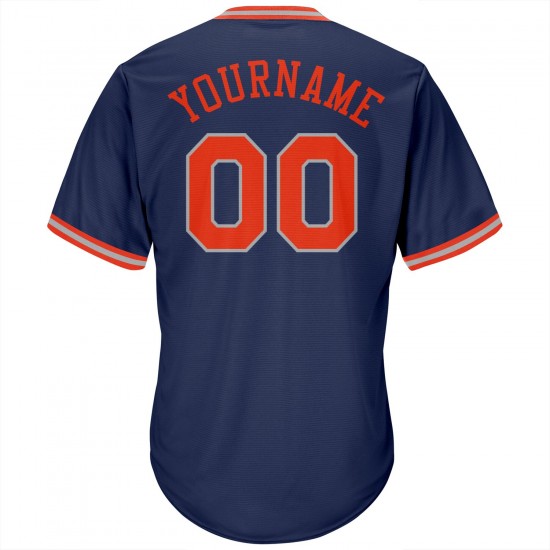 Custom Navy Orange-Gray Authentic Throwback Rib-Knit Baseball Jersey Shirt