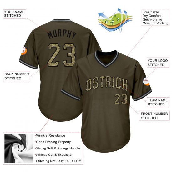 Custom Olive Camo-Black Authentic Salute To Service Throwback Rib-Knit Baseball Jersey Shirt