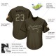 Custom Olive Camo-Black Authentic Salute To Service Throwback Rib-Knit Baseball Jersey Shirt