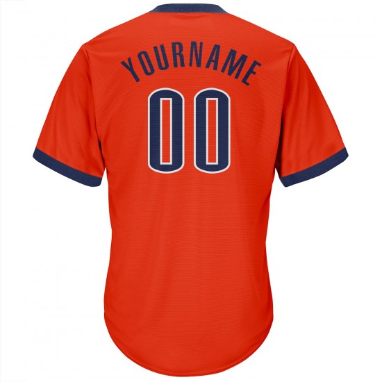 Custom Orange Navy-White Authentic Throwback Rib-Knit Baseball Jersey Shirt