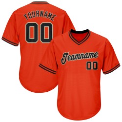 Custom Orange Black-Old Gold Authentic Throwback Rib-Knit Baseball Jersey Shirt